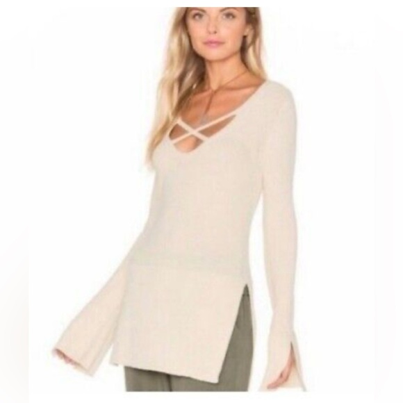 Free People Womens Crisscross Knit Sweater in Ivory Size XS - Picture 1 of 10